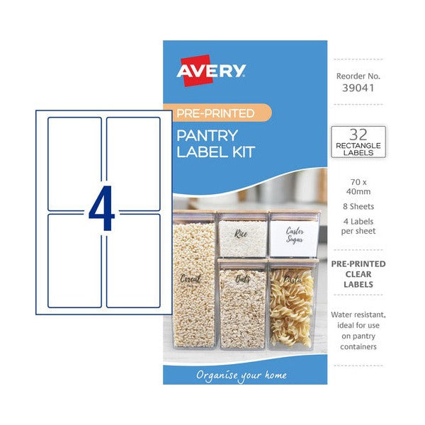 Avery Pantry Label Kit 70 x 40mm Rectangle Removable 32 Pack