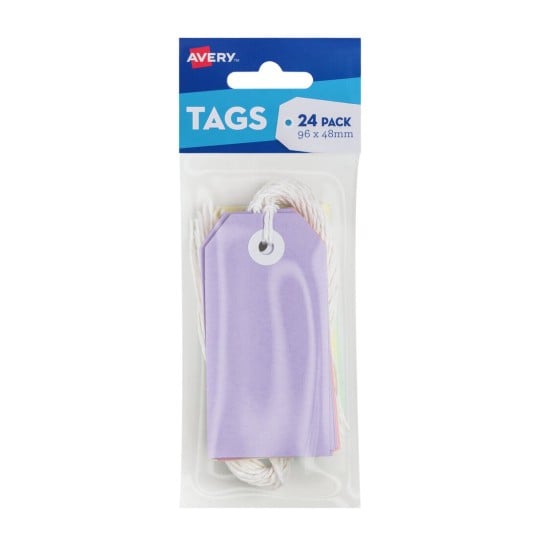Avery Pastel Multi-Colour Tags with String 96 x 48mm Pack 24