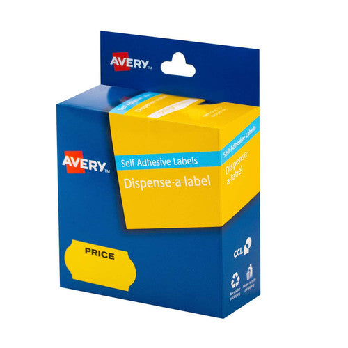 Avery Price Yellow Rectangle Dispenser Labels 26 x 16mm Removable 250 Pack