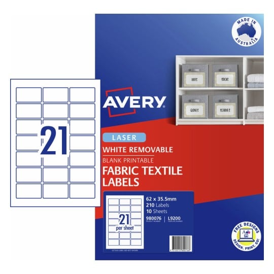 Avery Printable Fabric Textile Labels 62 x 35.5mm Pack