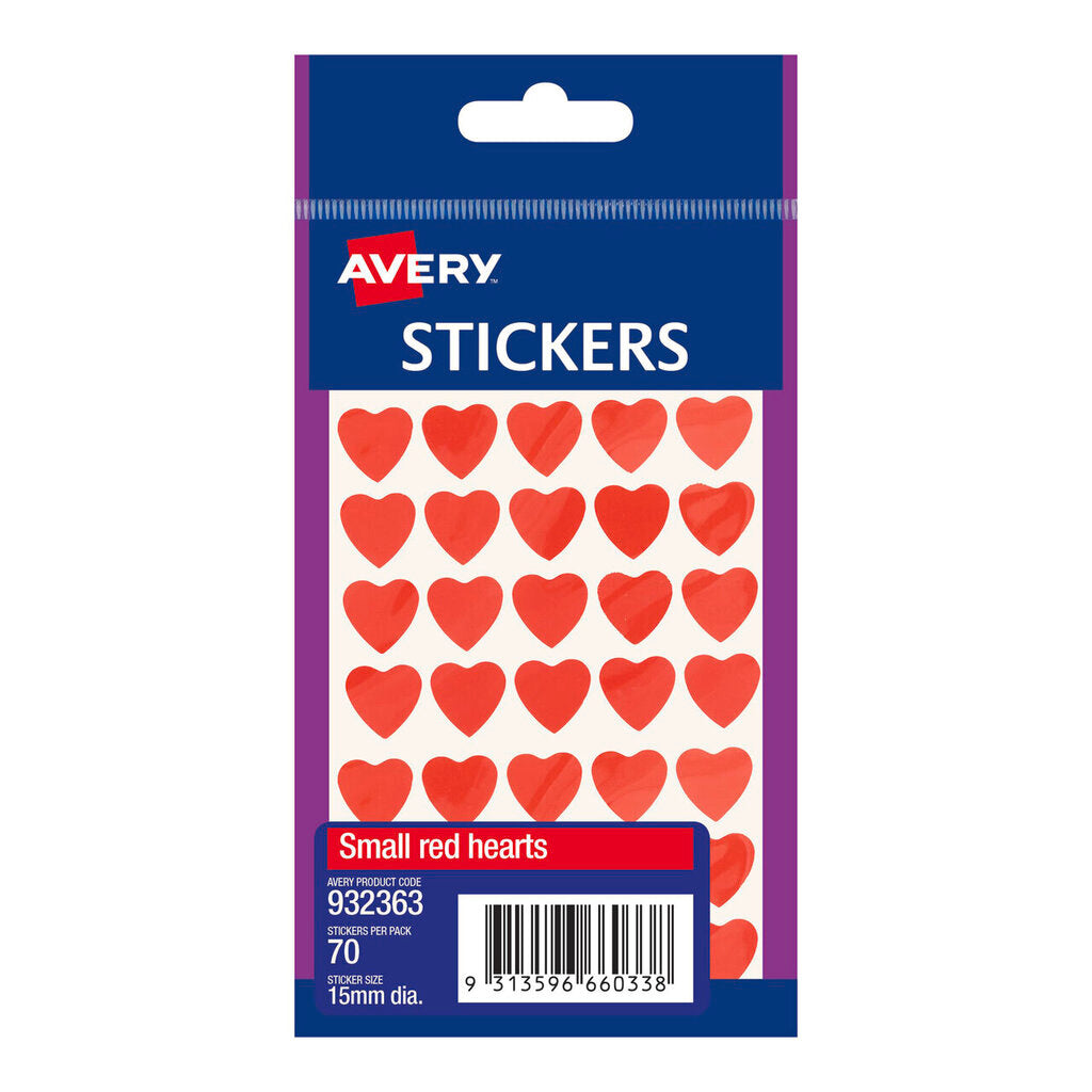 Avery Red Multi-Purpose Stickers Small Hearts 70 Pack