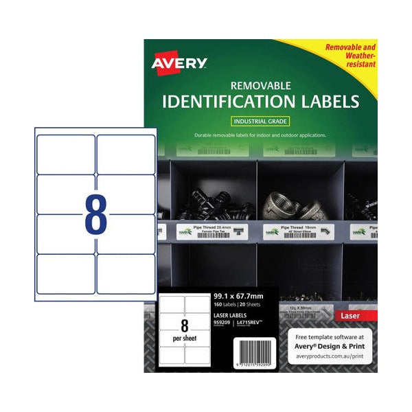 Avery Removable White Heavy Duty Labels L4715REV 99.1 x 67.7mm 8UP 160 Labels