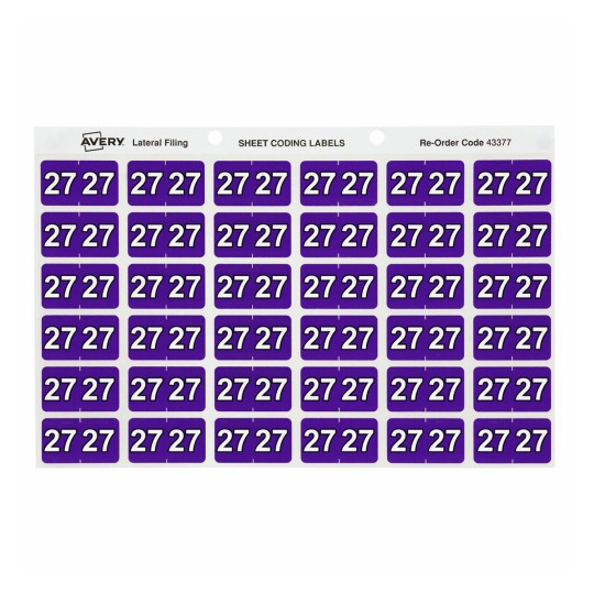 Avery 27 Side Tab Year 2027 Code Label 25 x 38mm 180 Pack
