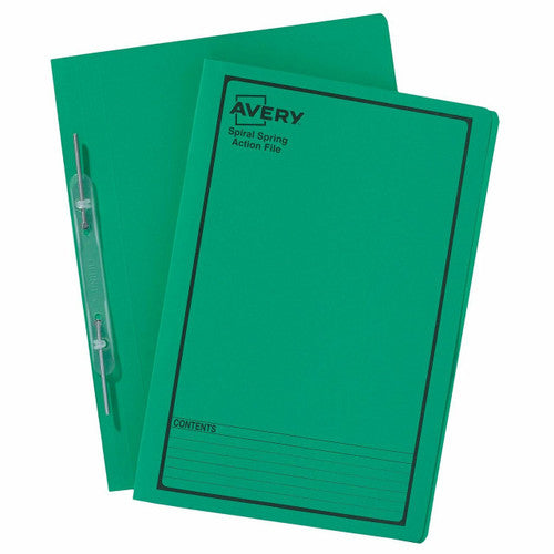Avery Green Spiral Spring Action File Black Print Foolscap 270gsm 5 Pack