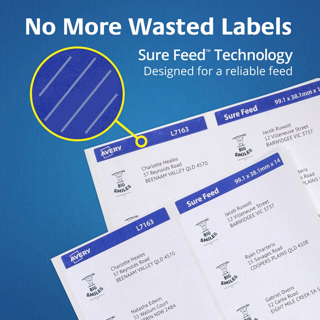 AveryEco Quick Peel Shipping Labels with Sure Feed L7167 20 Pack 199.6 x 289.1mm Laser White 1UP