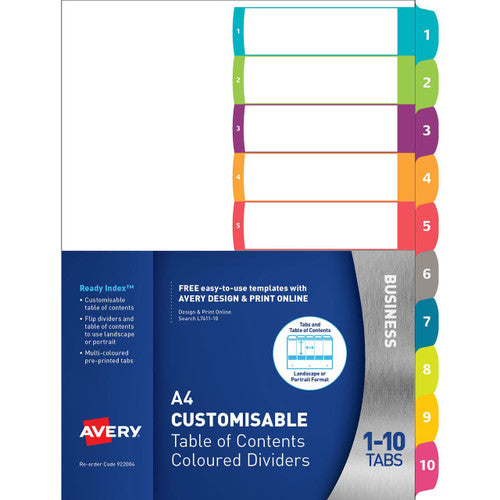 Avery Customisable Table of Contents Dividers 1-10 10 Tab L7411-10