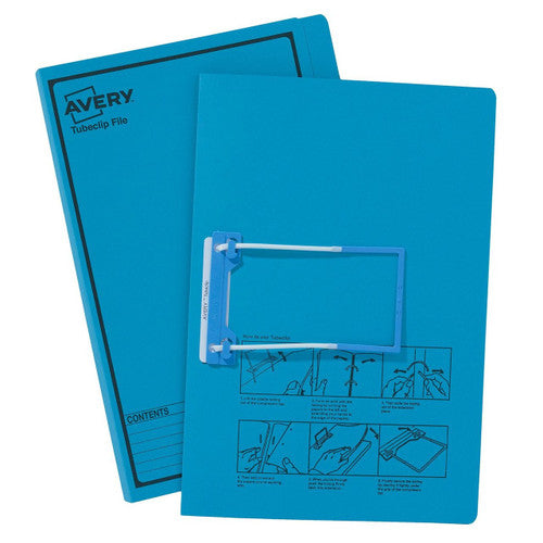 Avery Blue Tubeclip File Black Print Foolscap 270gsm 5 Pack