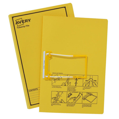 Avery Yellow Tubeclip File Black Print Foolscap 270gsm 20 Pack