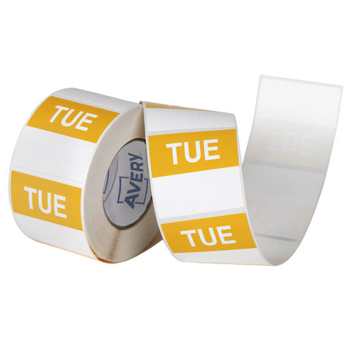 Avery Tuesday Day Labels 40 x 40mm Square Yellow and White Removable 500 Roll