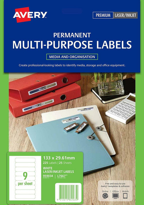 Avery Permanent Multi-purpose Labels 133 x 29.6mm Pack 225