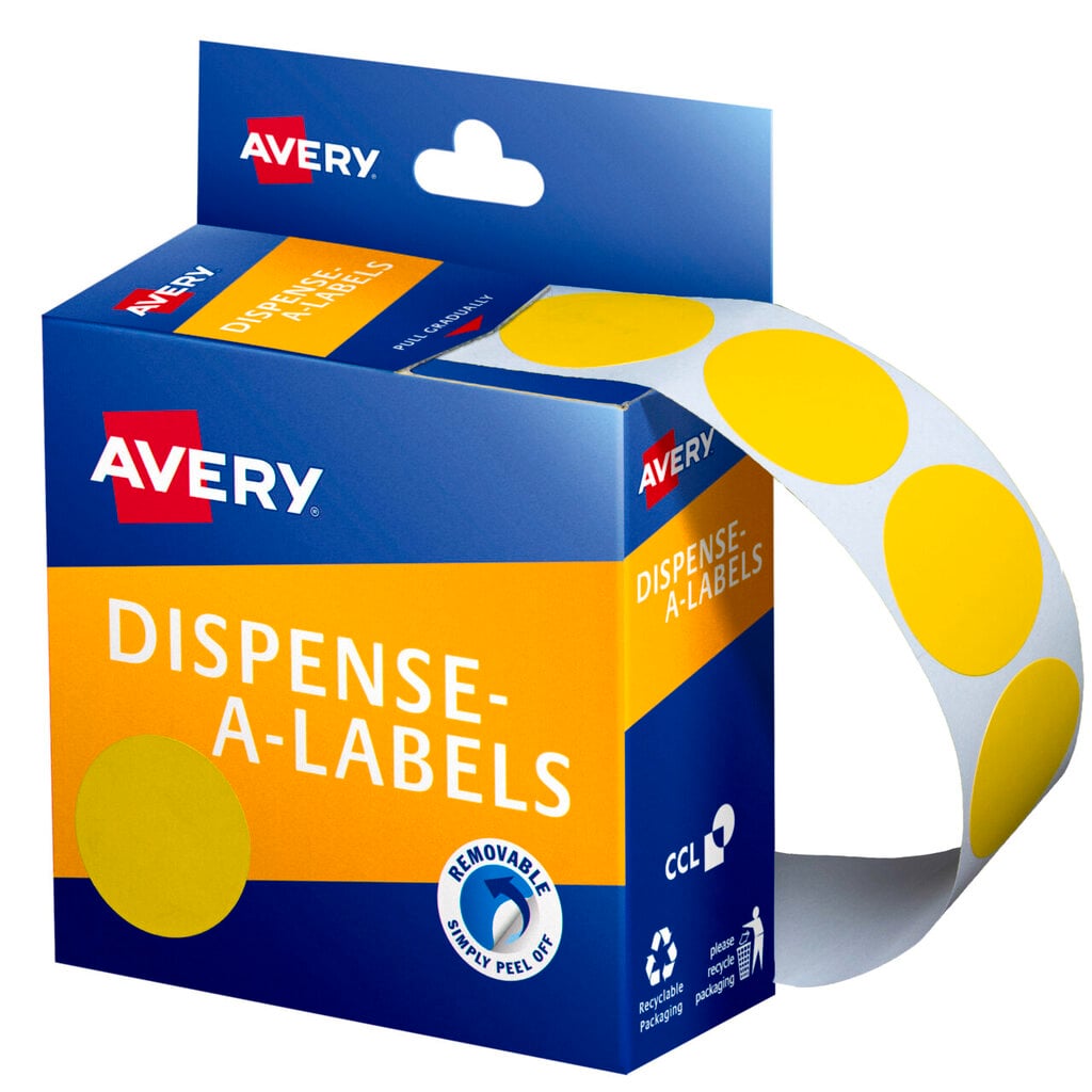 Avery Yellow Dispenser Labels Circle 24mm 500 Pack