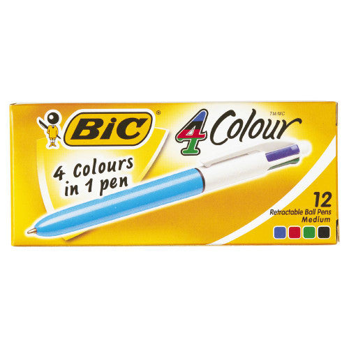 BIC 4 Colour Retractable Ballpoint Pen Medium Box of 12