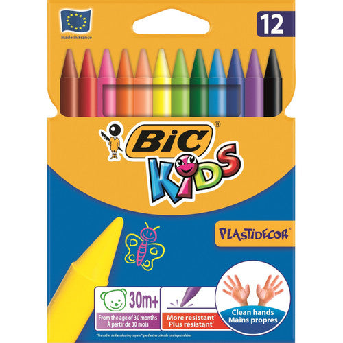 BIC Kids Plastidecor Crayons Assorted Colours Pack of 12 Box of 26