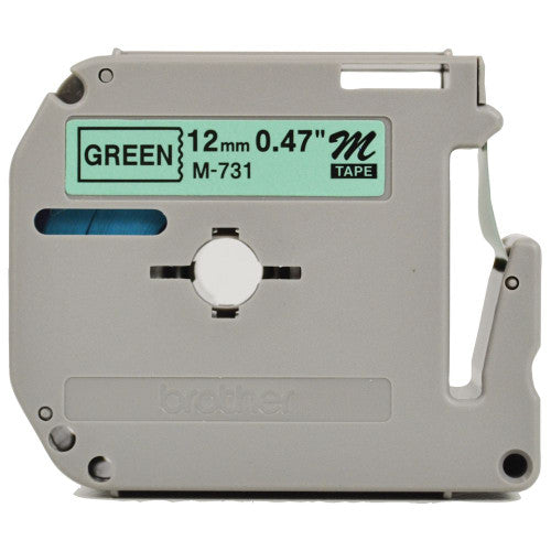 Brother M-731 Non Laminated Label Tape 12mm Black on Green