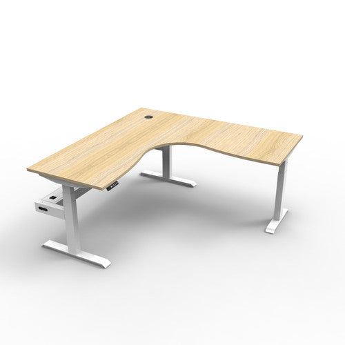 Rapidline Boost Plus Corner Workstation 1800 x 1500 x 750mm with Cable Tray Natural Oak / White Satin
