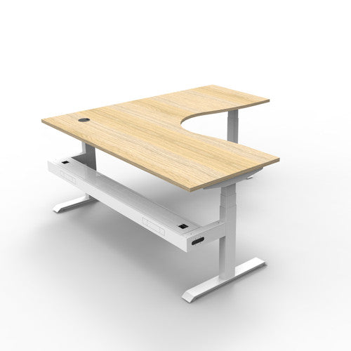 Rapidline Boost Plus Corner Workstation 1500 x 1500 x 750mm with Cable Tray Natural Oak / White Satin