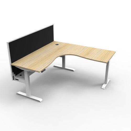 Rapidline Boost Plus Corner Workstation 1800 x 1800 x 750mm with Screen and Cable Tray Natural Oak / White Satin