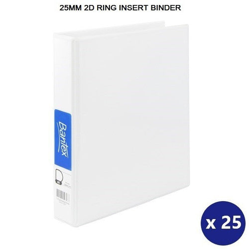 Bantex A5 Insert Binder 2D 25mm White Box of 25