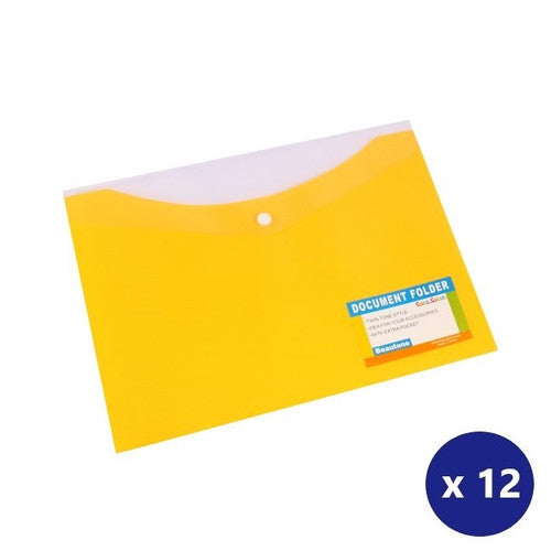 Beautone Document Folder A4 with Pocket Button Closure Yellow Box 12