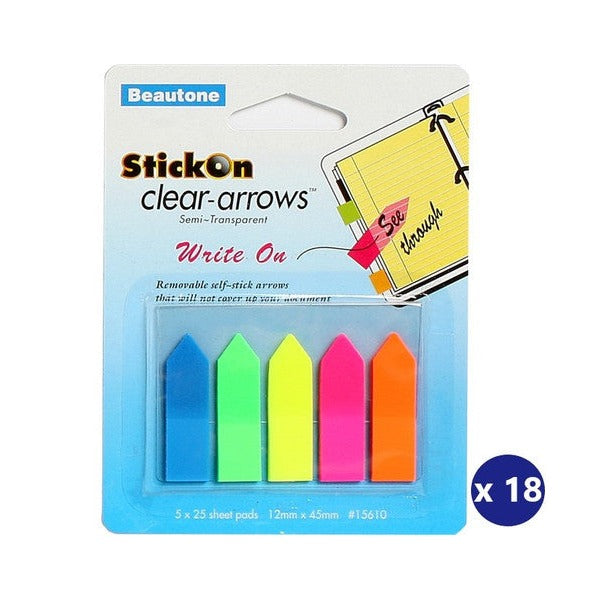 Beautone Stick On Arrow Flags 12mm x 45mm Neon Assorted Box 18