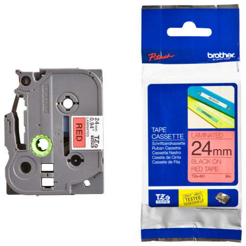 Brother TZe-451 Laminated Label Tape 24mm Black on Red