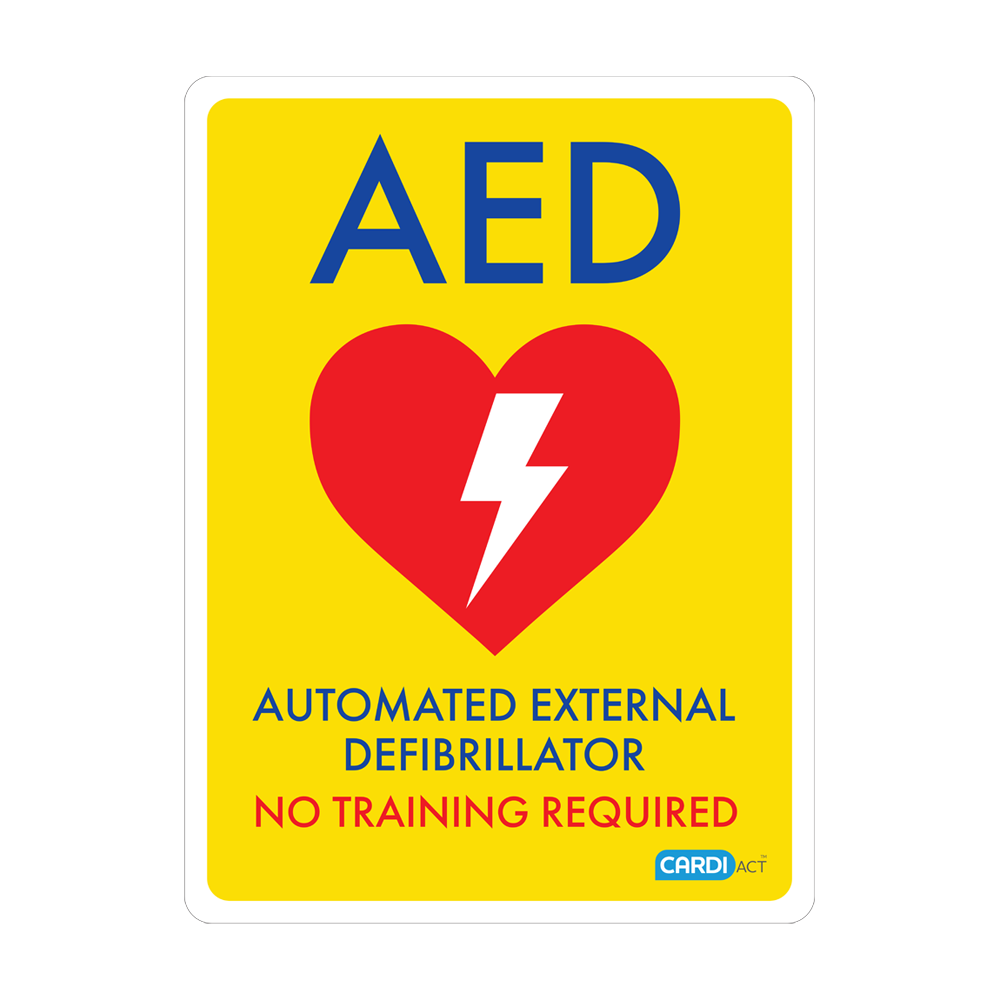 CARDIACT Yellow Poly AED Sign No Training Required 22.5 x 30cm