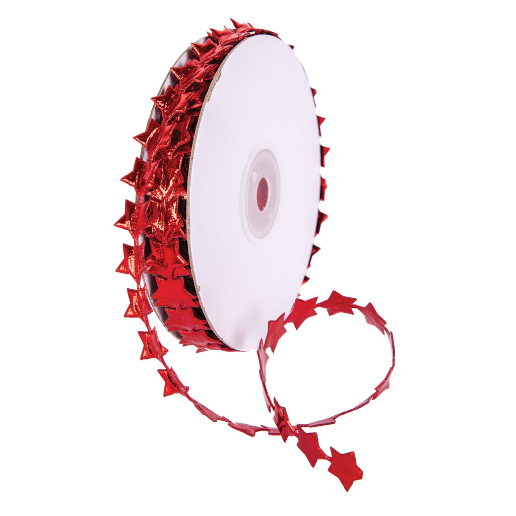 Zart Metallic Star Trim Red 15mm x 5 Metres Chain of Metallic Stars