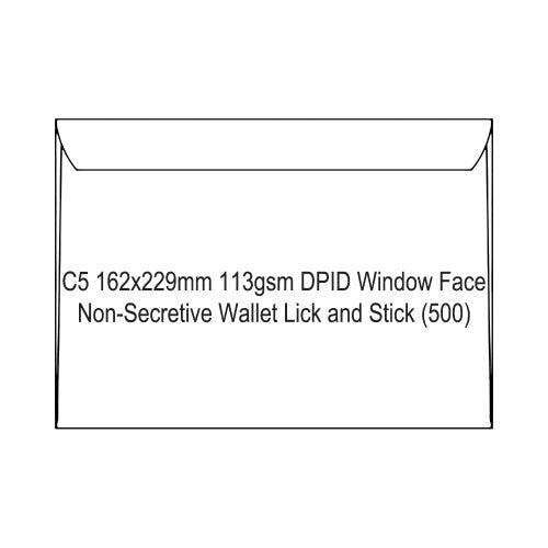 Candida C5 Envelopes 113gsm DPID Window Non-Secretive Lick and Stick 162x229mm Box of 500