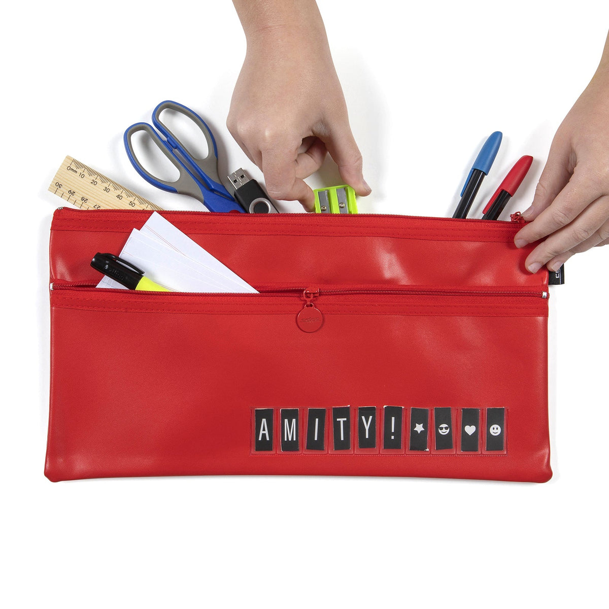 Celco Name Pencil Case Red Large 2 Zip 350 x 180mm
