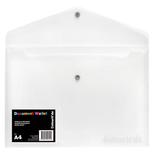 ColourHide Document Wallet Button Closure A4 Clear Pack of 10