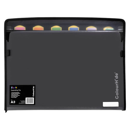 ColourHide Zip It A3 Expanding File Black