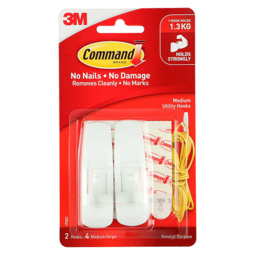 Command Hooks Medium White 2 Pack (1.3kg)