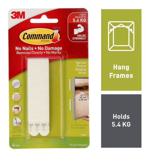 Command Narrow Picture Hanging Strips White 4 Pack