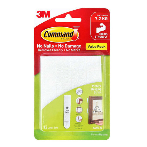 Command Picture Hanging Strips Large White 12 Pack 7.2kg
