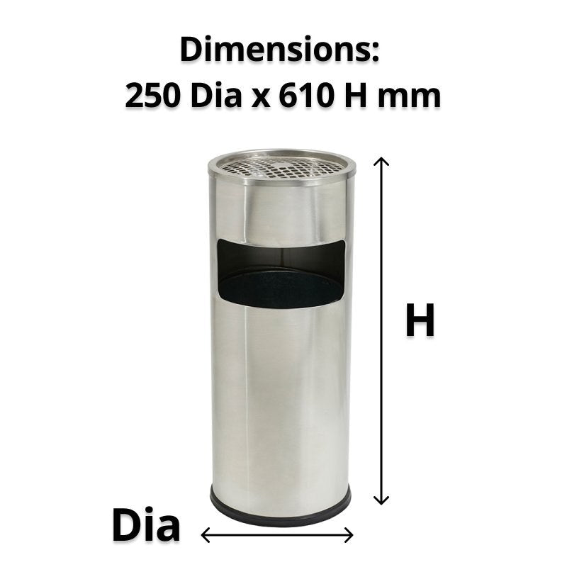 Compass Lobby Bin with Ashtray Stainless Steel 10L