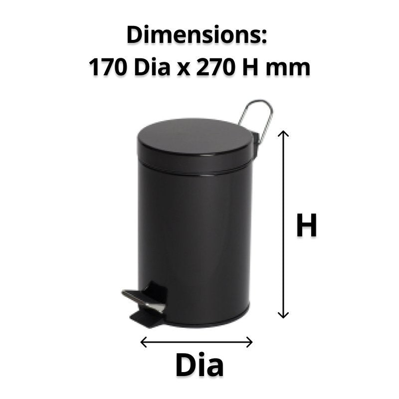 Compass Pedal Bin Powder Coated Black 3L