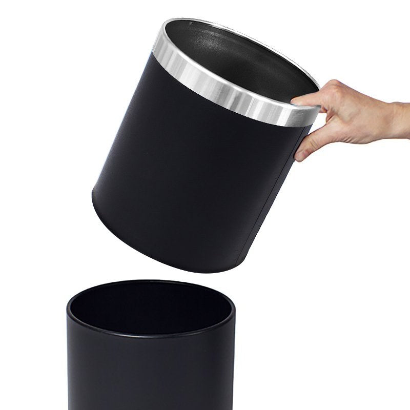 Compass Round Leatherette Bin with Liner Black 10L