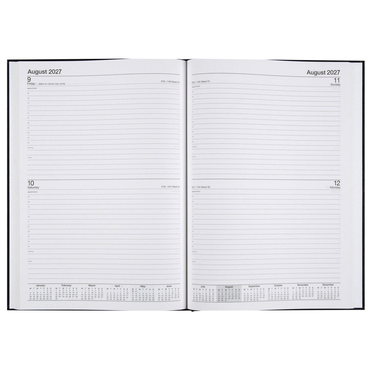 Cumberland Casebound Diary 2027 A5 2 Days To A Page Black