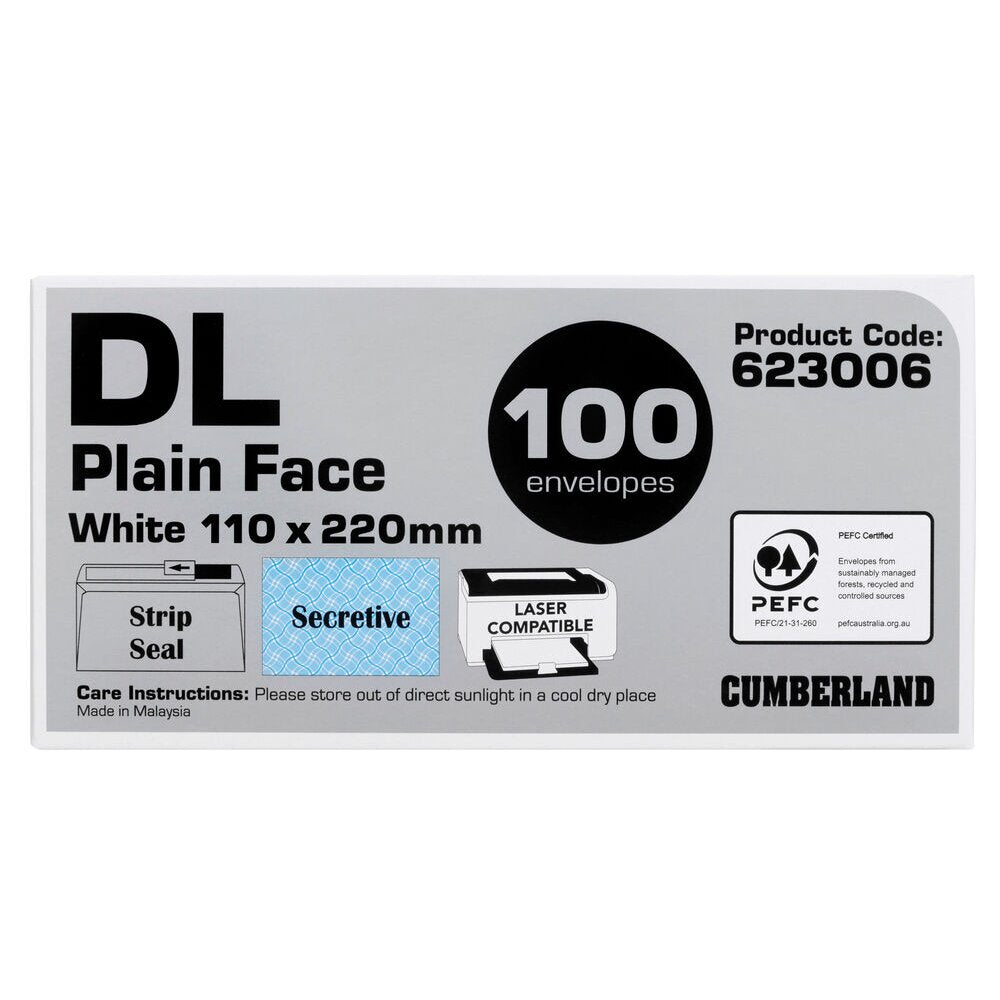Cumberland Strip Seal Wallet Envelope DL White Box of 100