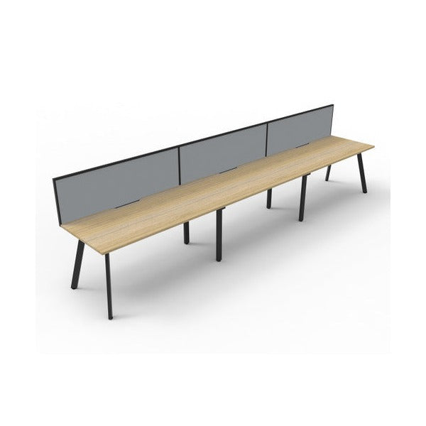 Rapidline Eternity Single Sided 3 Person Workstation 1200 x 750mm with Screen Natural Oak / Black Satin