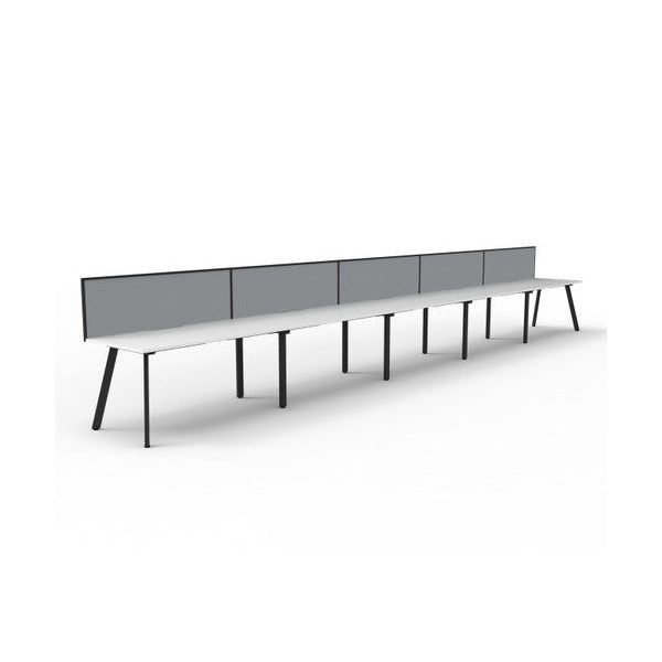 Rapidline Eternity Single Sided 5 Person Workstation 1500 x 750mm with Screen Natural White / Black Satin