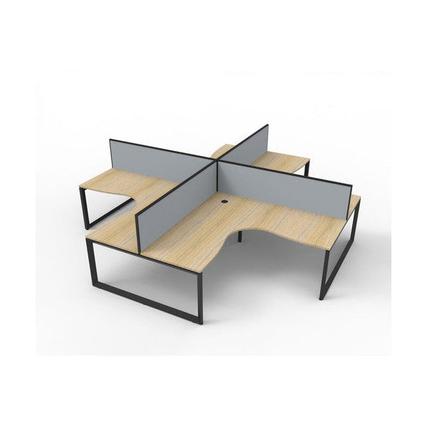 Rapidline Deluxe Rapid Infinity 4 Person Corner Workstation Loop Leg 1500 x 1500 x 750mm with Screen Natural Oak / Black Satin