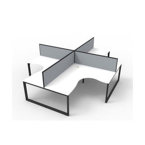 Rapidline Deluxe Rapid Infinity 4 Person Corner Workstation Loop Leg 1800 x 1500 x 750mm with Screen Natural White / Black Satin