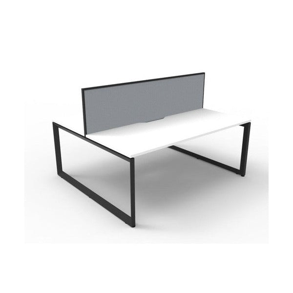 Rapidline Deluxe Infinity Back to Back 2 Person Workstation Loop Leg 1200 x 750mm with Screen Natural White / Black Satin