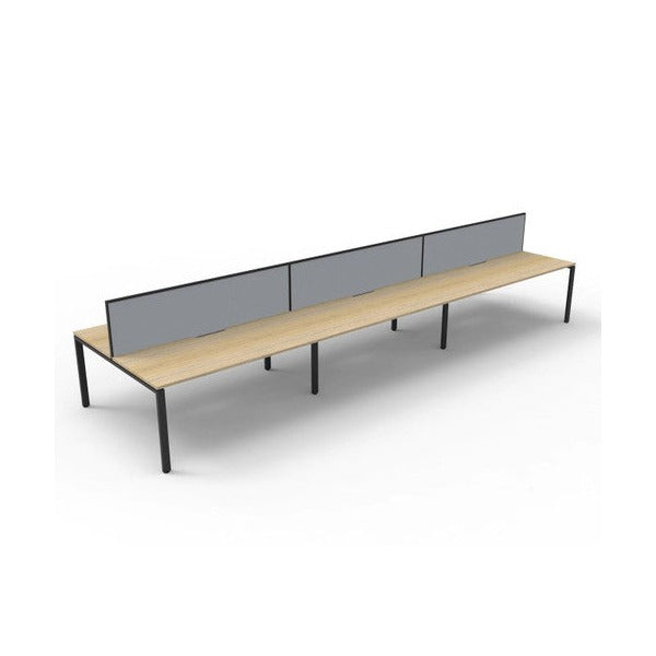 Rapidline Deluxe Infinity Back to Back 6 Person Workstation Profile Leg 1200 x 750mm with Screen Natural Oak / Black Satin