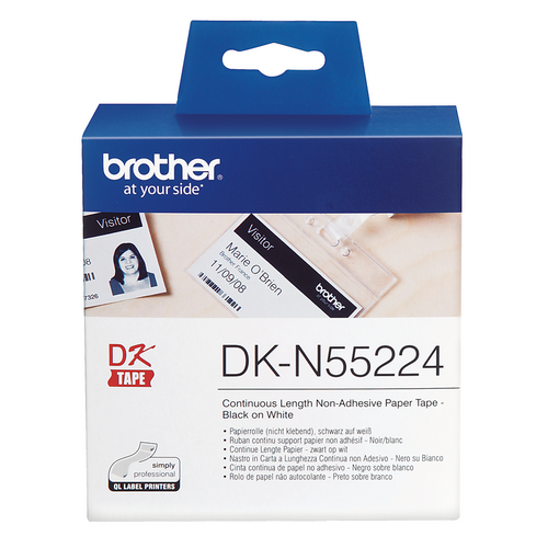 Brother DK-N55224 54mm x 30.48m Black on White Non-Adhesive Paper Roll