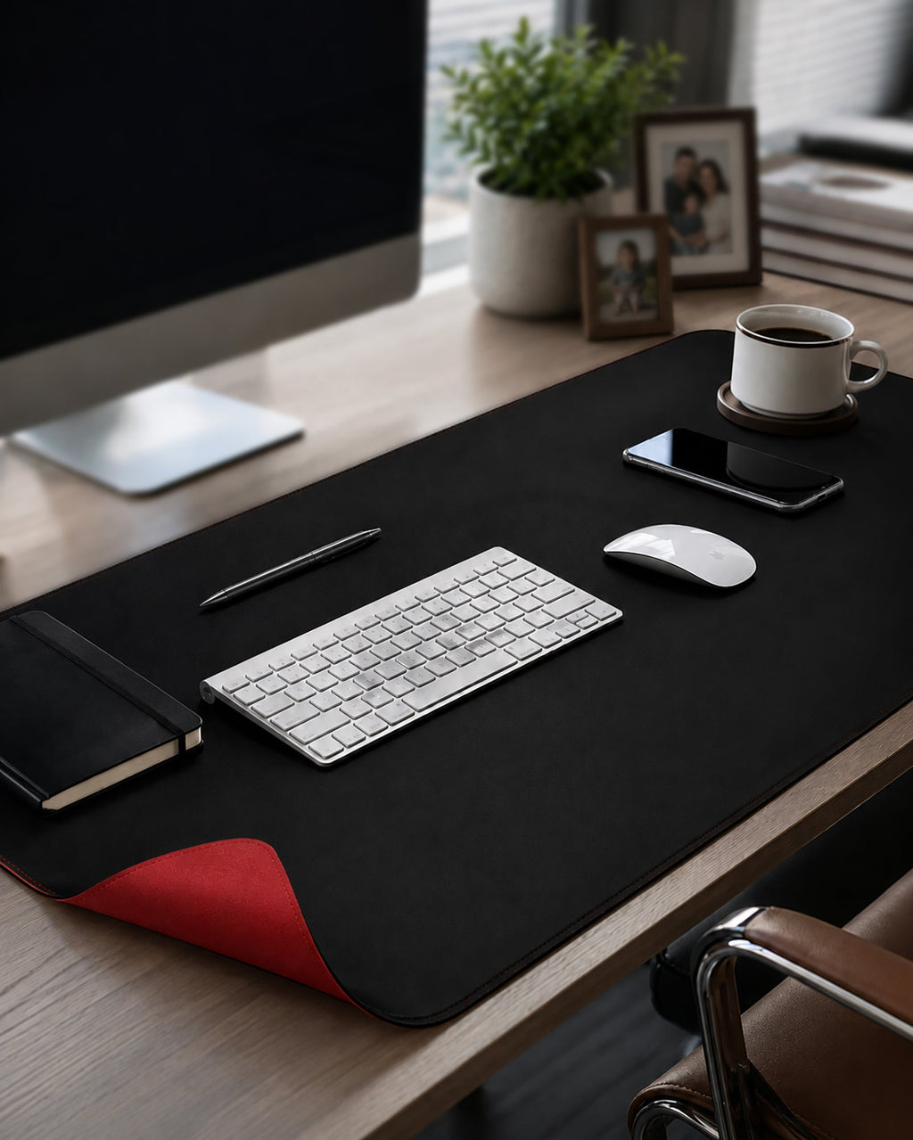 Deflecto Faux-Leather Desk Mat 800 x 400mm Black/Red