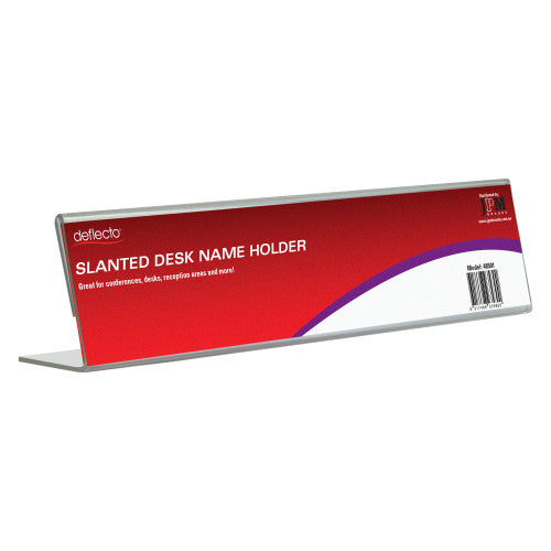 Deflecto Desk Name Holder Slanted Landscape 214 x 48mm Clear