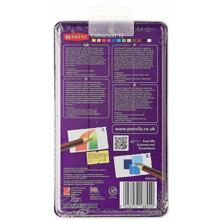 Derwent Coloursoft Pencils Assorted Tin of 12 Box of 6