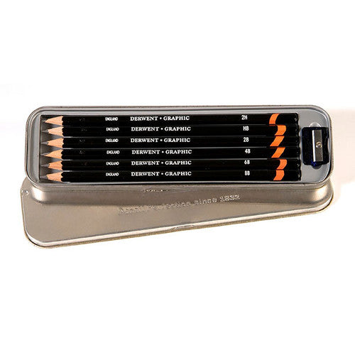 Derwent Academy Graphic Pencil Tin of 6 Includes Sharpener Box of 6